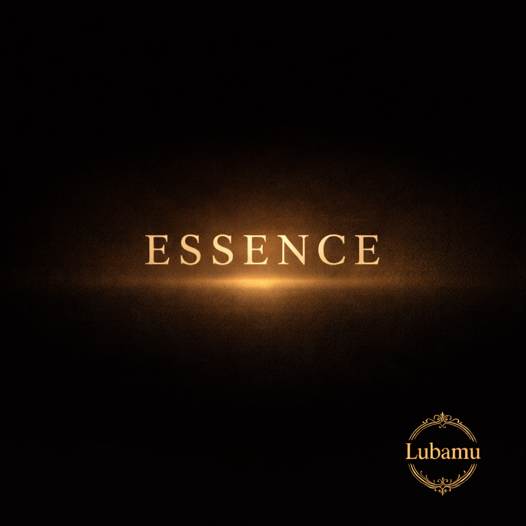 Essence Kollektion von Lubamu – puristische Duftkerzen-Kollektion inspiriert von Genussmomenten, dargestellt durch goldene Typografie auf schwarzem Premium-Hintergrund